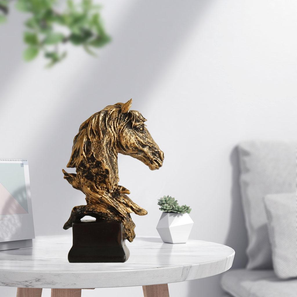 

Vintage American Carved Horse Head Statue Statuette Resin Simulation Animal Sculpture Exquisite Crafts Desktop Home Decoration золотой