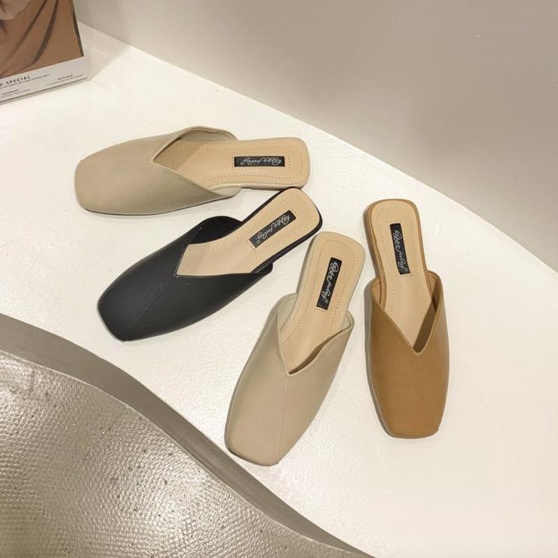 Fashion Flat Bottom Baotou Half Slippers Women Summer New Fashion Square Head One-foot Slip Lazy Sandals and Slippers Outside Wear