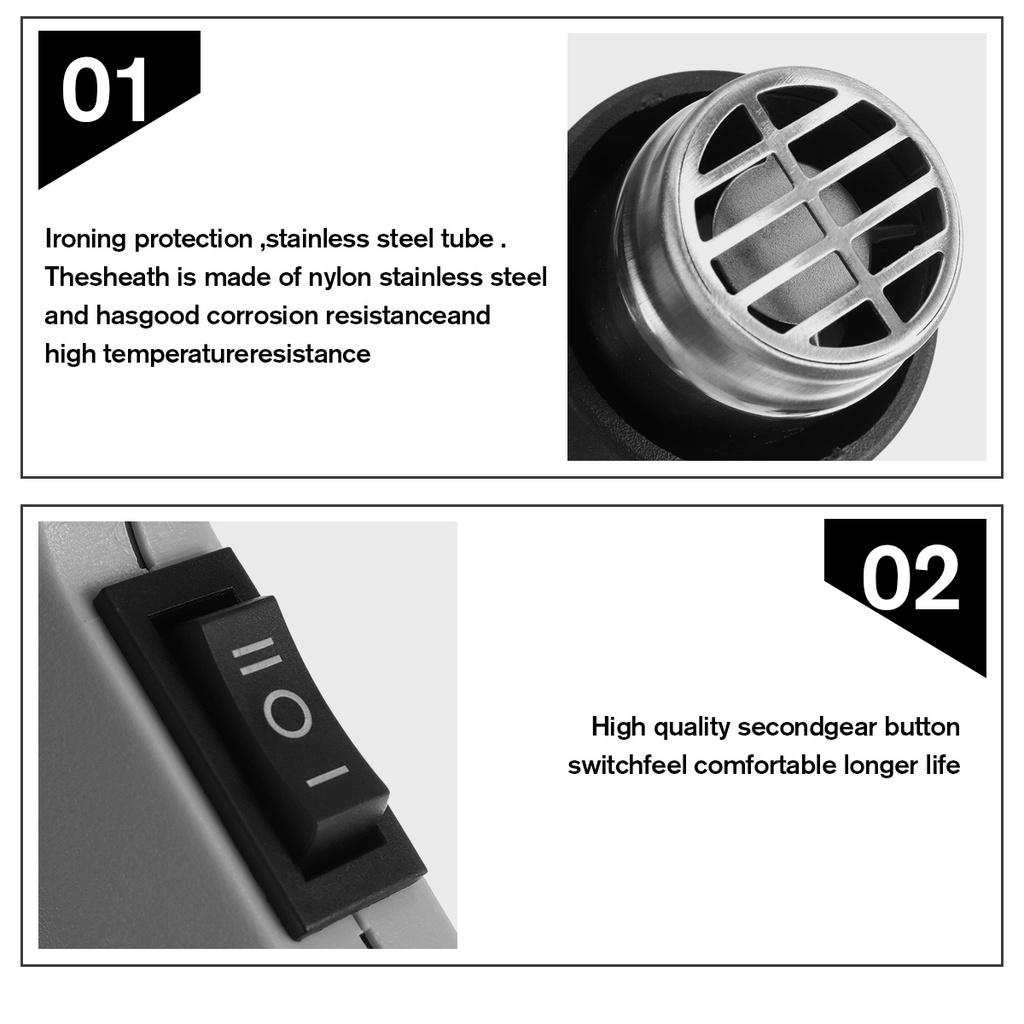 Variable Temperature Heat Guns Industrial Electric Hot Air Guns for Shrink Wrapping Paint Remover/Stripper Gray 220V 2000W