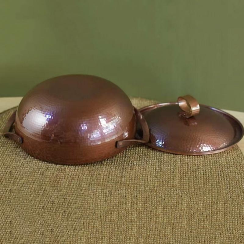 Vintage Copper Pot,Hammer Texture Hot Pot Cooking Utensil for Boiling,Simmering and Pasta Stewing,With lid 26 cm Handheld Pots