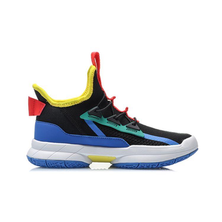 Li-Ning Seamless Breathable Shock Absorbing Non-Slip Wear-Resistant Rebound Mid-Top Basketball Shoes Kids Sneakers Black Blue YKCQ246-1