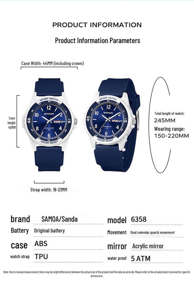 Sanda Fashion Youth Quartz Wristwatch: Casual Digital, Dual Calendar, Luminous, Waterproof, Unisex.