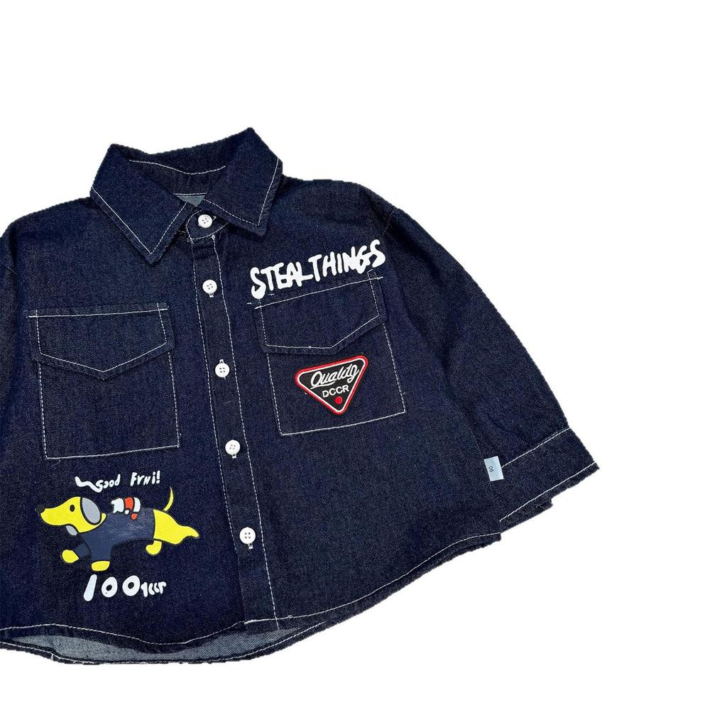 Boys' Spring 2026 Cartoon Denim Jacket - Trendy Casual Baby and Kids Korean Style Top