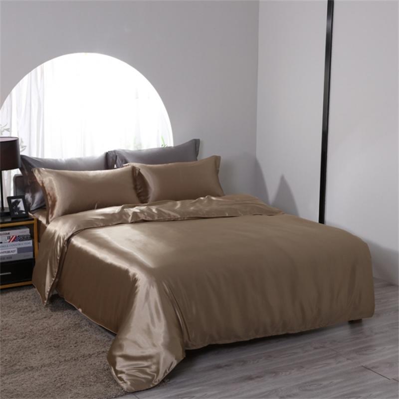 Luxury Mulberry Silk Bedding Set with Duvet Cover Fitted/Flat Bed Sheet Pillowcase Blending Silk Sheet Set Silky Satin Bedsheet