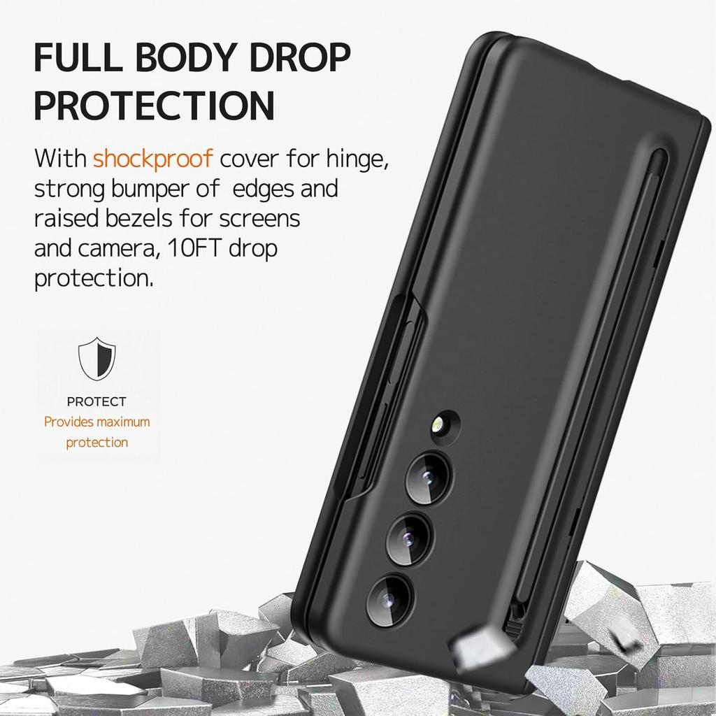 NINKI Compatible Samsung Galaxy Z Fold 3 Case with S Pen Holder and S Pen,Kickstand Hinge Protection Case for Samsung Z Fold 3 Case Screen