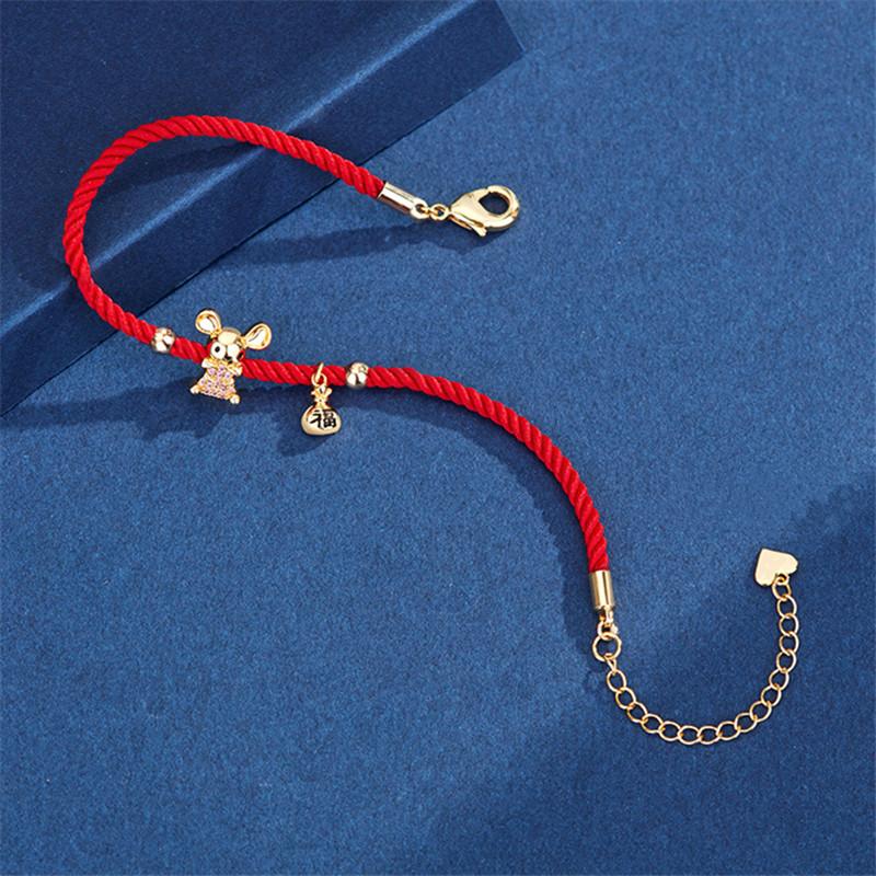 Rood Touw Armband Zodiac Ratten Armbanden Voor Vrouwen Verjaardag Gelukswens Sieraden Armband Meisje Nieuwjaar Kerstversiering Kerstcadeau