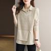 Korean Fake Two-piece Shirt Knitted Women's Spring Autumn Fashion Loose Sweater Bottoming Shirt Female Knitwear Tops