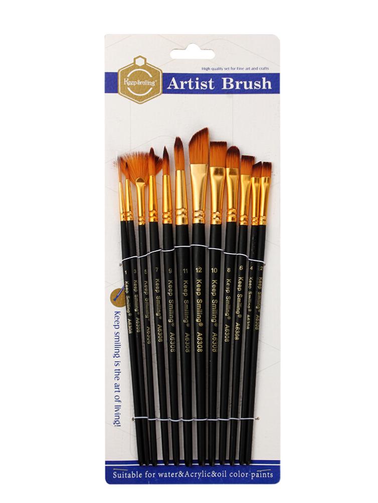 12-Piece Acrylic, Watercolor, and Oil Paint Brush Set – No Shed, Includes 13 Gouache Brushes