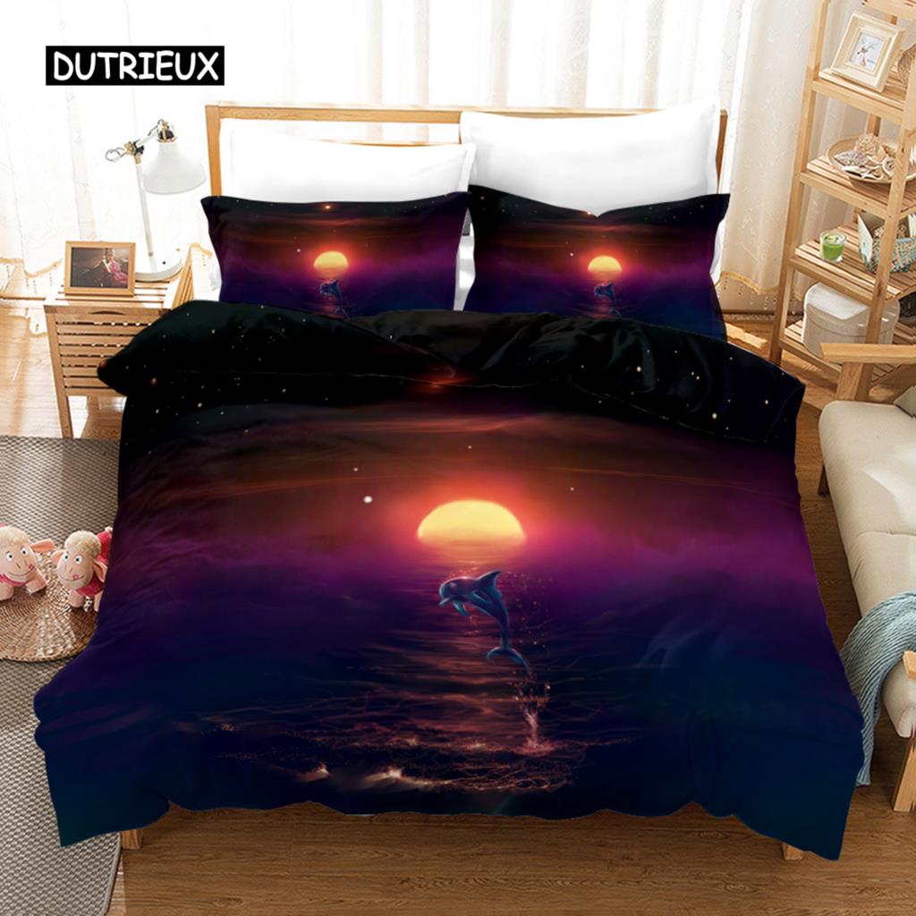 Delfin Bettbezug Set 3D Delfine Springen Bettwäsche Set Polyester Meerestier Thema Für Teenager Doppel Queen King Size Bettdeckenbezug