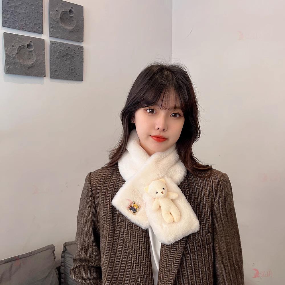 Little Bear Plush Scarf: Warm, Cute Snood for Girls - Winter Neck Warmer & Versatile Cartoon Doll Accessory