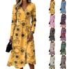 Abito da donna casual con stampa floreale, maniche lunghe, imbottito, scollo a V