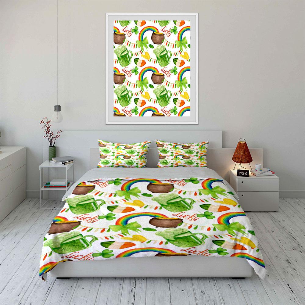 Lucky Rainbow Clover Bedding Set Bedding Duvet Cover Set Duvet Cover Pillowcases (1 * Duvet Cover 2 * Pillowcases, without duvet insert)