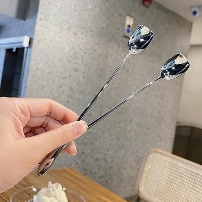 20CM Stainless Steel Long Handle Stir Spoon Creative Ice Cream Dessert Scoop Korean Cocktail Coffee Tea Mixing Spoon Flatware
