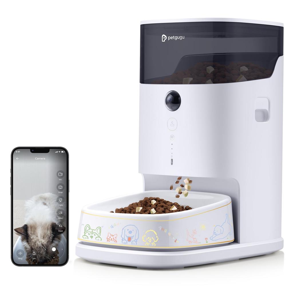 PETGUGU Automatic Feeder for Cats with Large Fixed Time and APP Intelligent Meal Data Multiple Freshness Remote Voice Handmade Ceramic Automatic