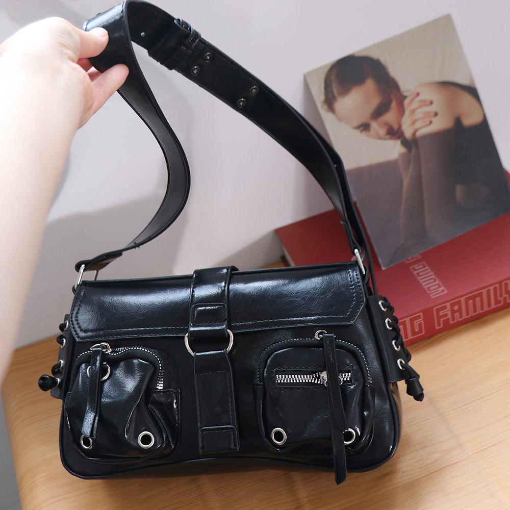 Elegant Y2K PU Crossbody Bag Harajuku Pocket Leather Handbag Gothic Wallet Underarm Shoulder Bag Outdoor