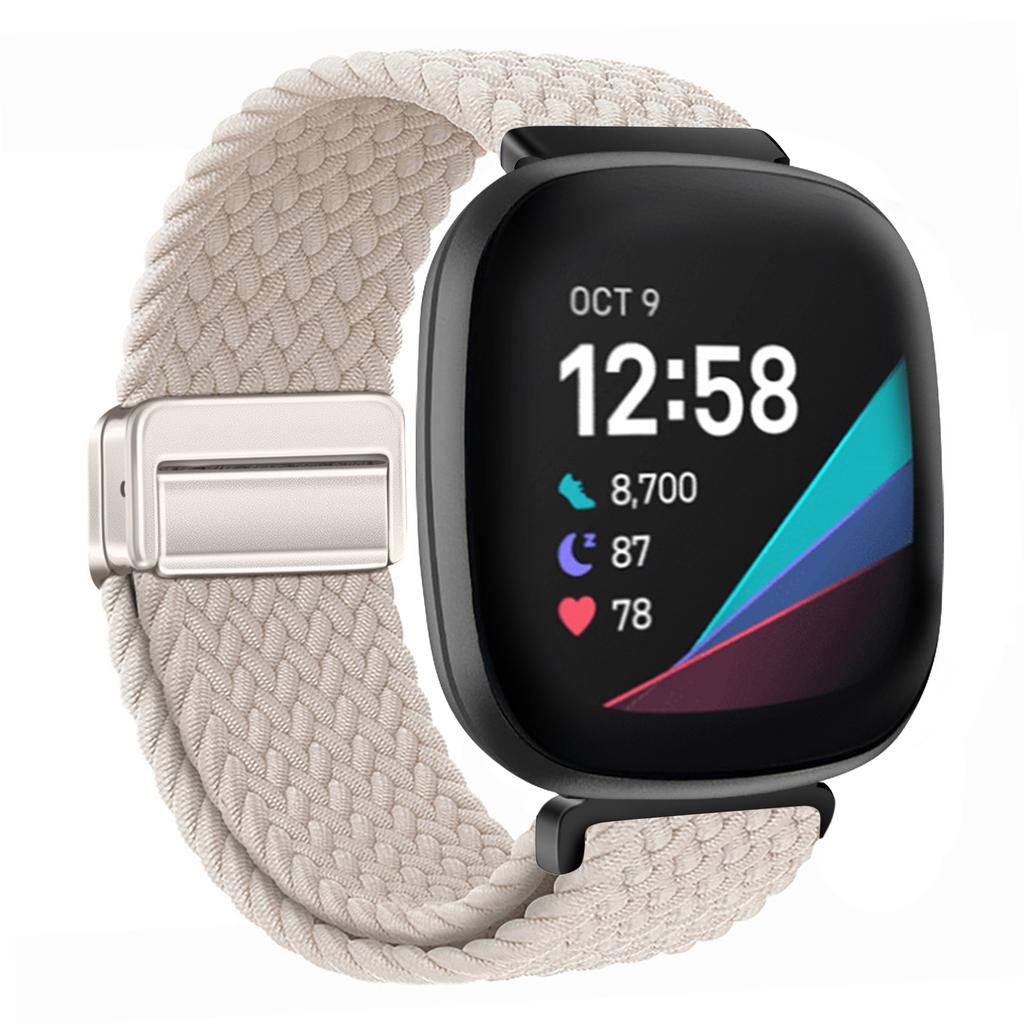 Nylon Braided Loop Strap For Fitbit Versa 4/3 Adjustable Metal Magnetic Bracelet Wristband For Fitbit Sense 2/1 Band Accessories