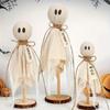 3-Piece Rustic Ghost Figurine Set for Seasonal Spooky Celebrations - Manufactured Wood Ghosts with Stand for Tabletop, Shelf & Mantel Display