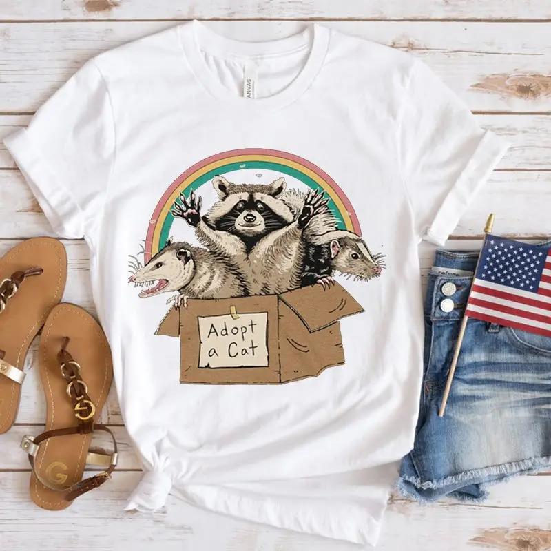 Opossum Print Casual Tee Top Short Sleeve Shirt Lady Clothes Fashion Tshirt Summer Female T Women Lovely Opossum Graphic Tshirt