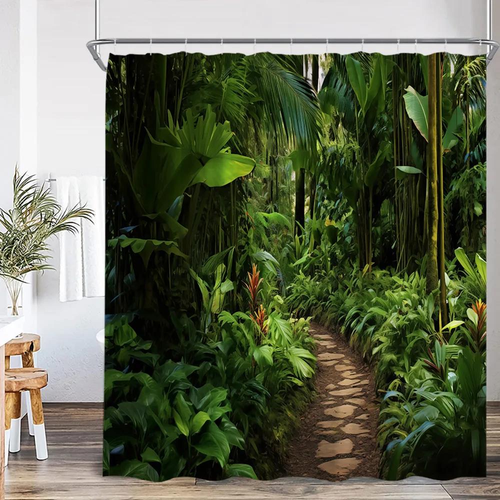 Nature Landscape Showewer Curtains Forest Green Plant Trees Bathroom Curtain Polyester Fabric Bath Decor for Home