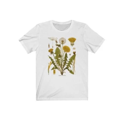 Dandelion Botanical Graphic Tshirt Hiking Shirt Botanical Print Shirt Short Sleeve Cotton Oversized Tee Women Clothing Harajuku S