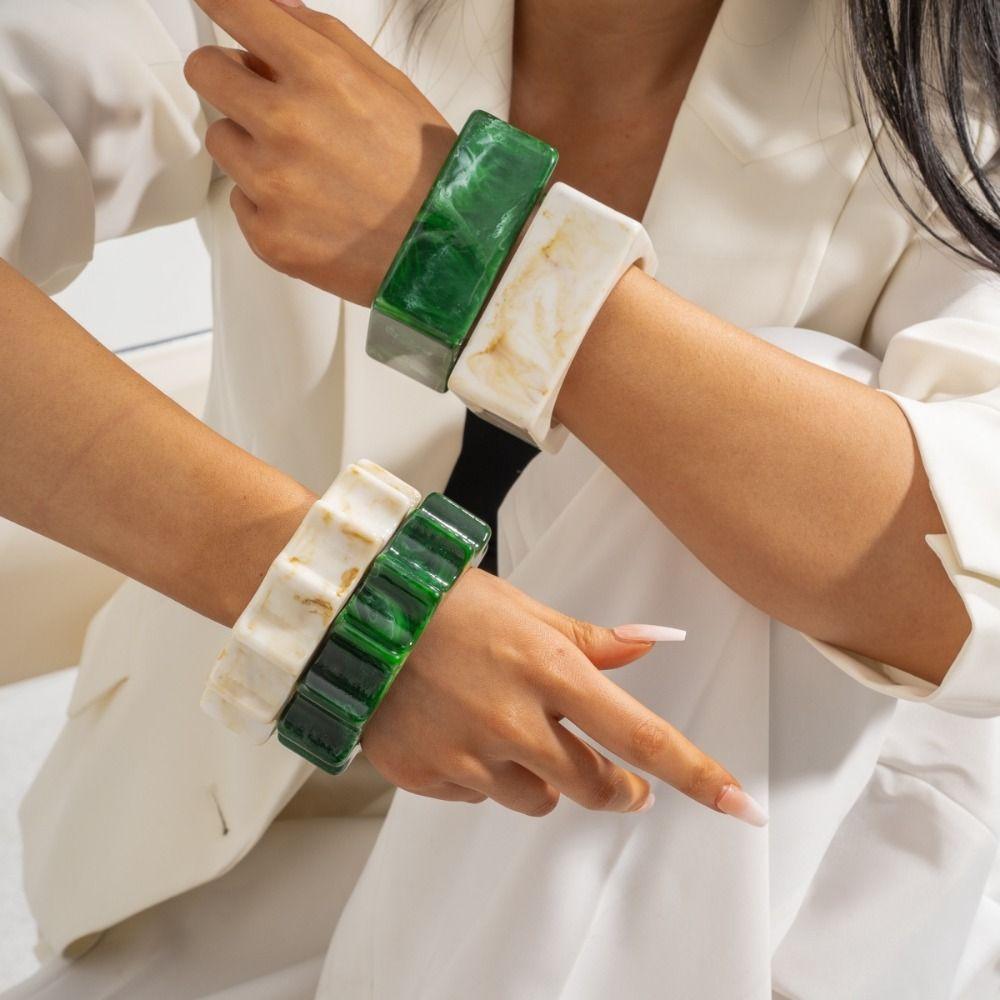 Wave Wide Resin Bracelet Bangles Square Retro Hand Ring Unique Chunky Bracelets  Girls