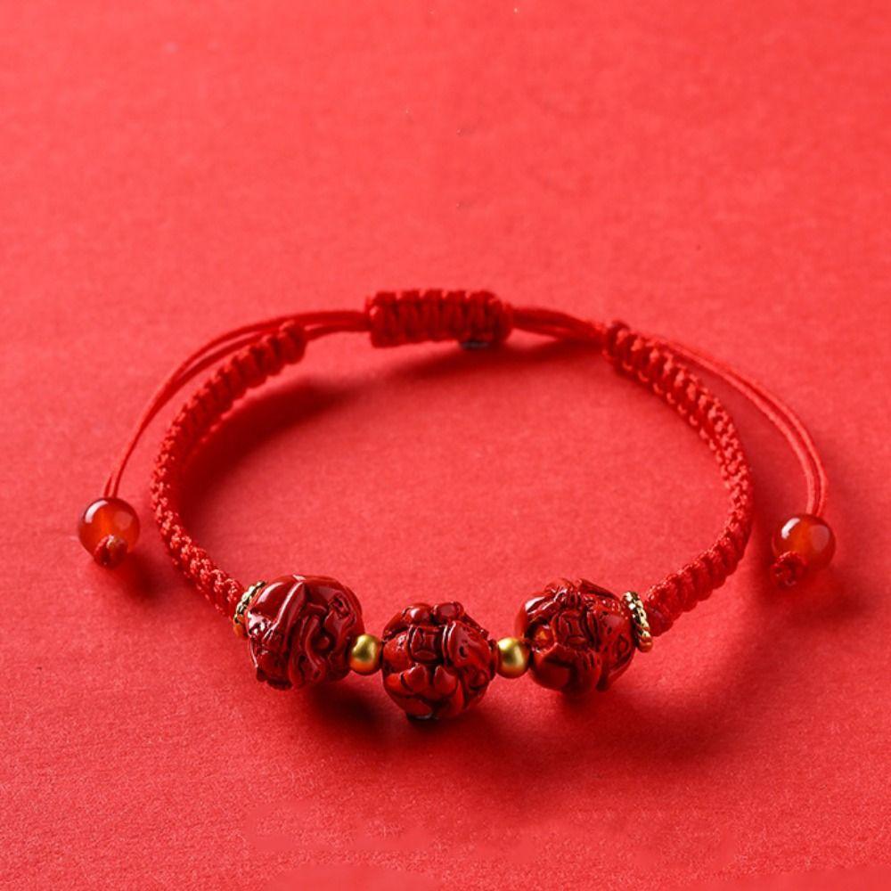 Calabash Good Lucky Bracelet Hand-woven Chinese Red Handrope Zodiac Horse Bracelet  Decoration