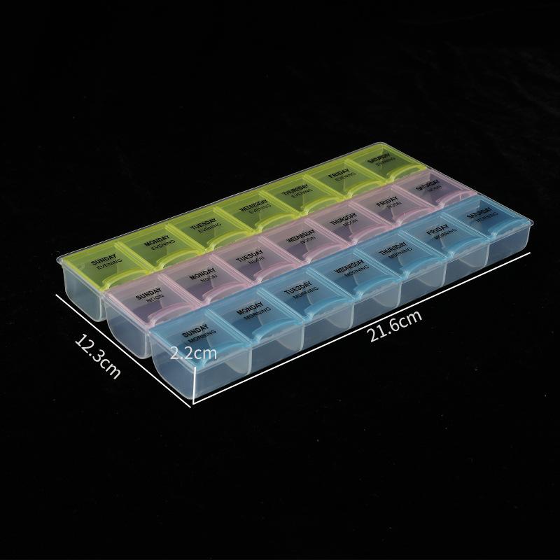 Health Care Portable One-week Memo Reminder 3 Rows of 21 Grids Rainbow Medicine Diamond Storage Box