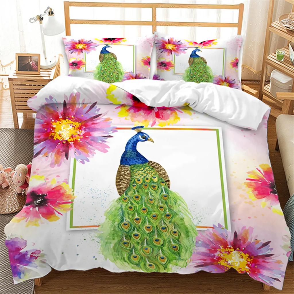 Comforter White Gold Peacock Luxurious Floral Chinese Style Peacock Feather Polyester For Bedroom Decoration Women