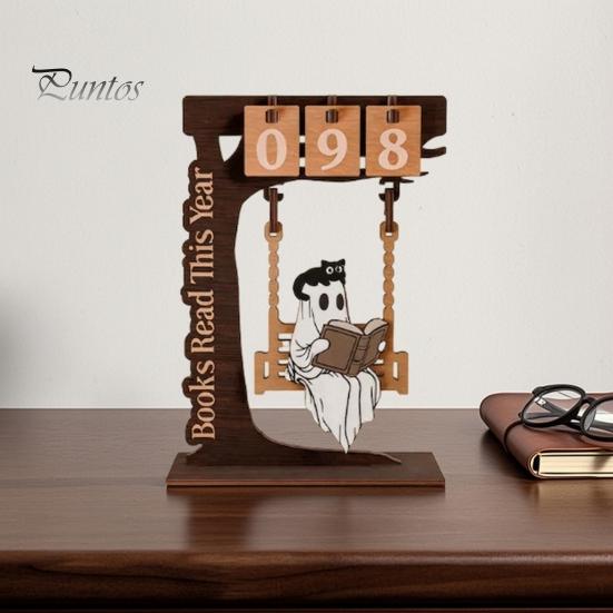 Unique Gift for Book Lovers Halloween Read This Year Counter, Funny Ghost Swing Wooden Ornament, Inspired Bookish Decor Gothic Reading Figurine