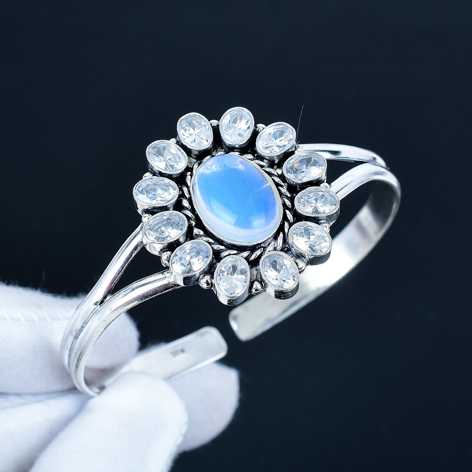 

Молочный Опал Драгоценный Камень Ручной Работы Манжета Браслет 925 Стерлинговое Серебро Манжета Браслет, Молочный Опал Цветочная Форма Браслет Для Жены, Унисекс Браслет, Женский Подарок 7 белый