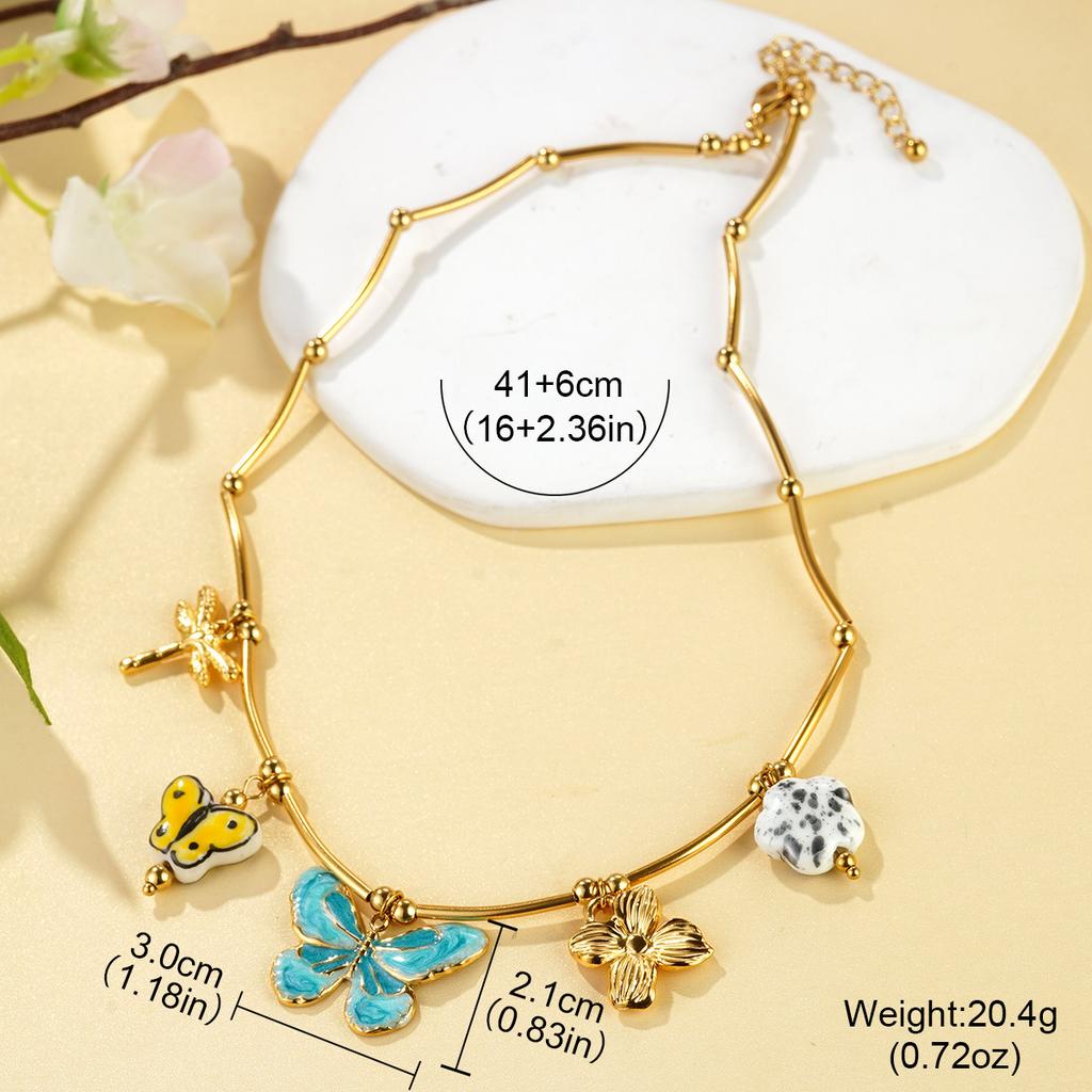 European and American stainless steel flower butterfly bracelet fashion summer beach wind shell conch niche necklace jewelry