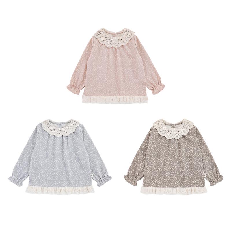 Girls' Sweet Floral Lace Collar Long Sleeve Blouse