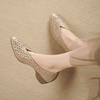 Women's Leather Wedges Pointed Toe Shoes Spring Summer New Shallow Slip On Hollow Out Soft Sole Retro Work Shoes Casual Shoes