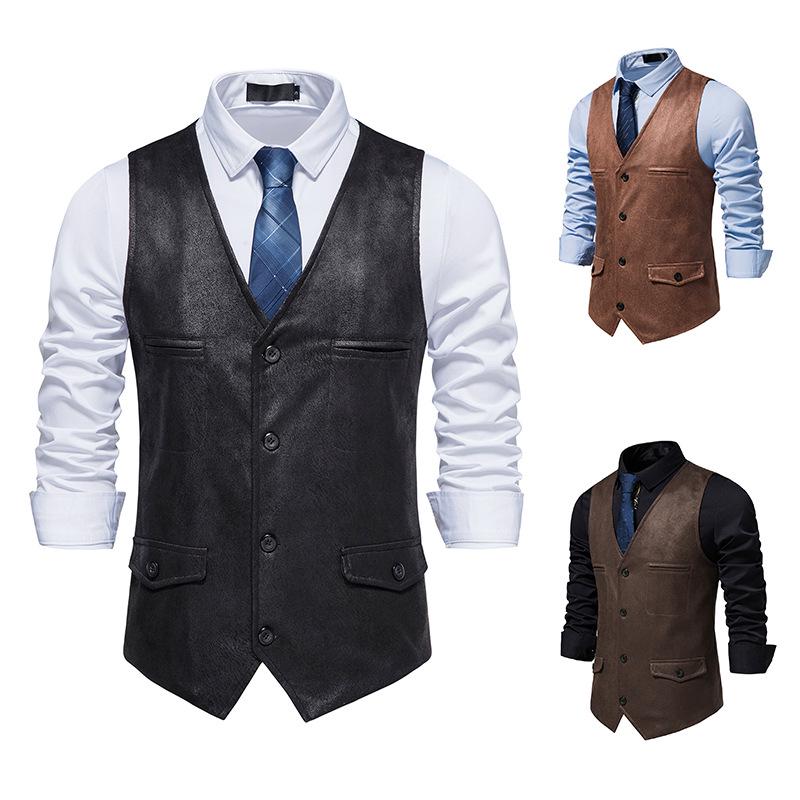 2023 Spring Slim-fit Suede Single-breasted V-neck Men's Waistcoat