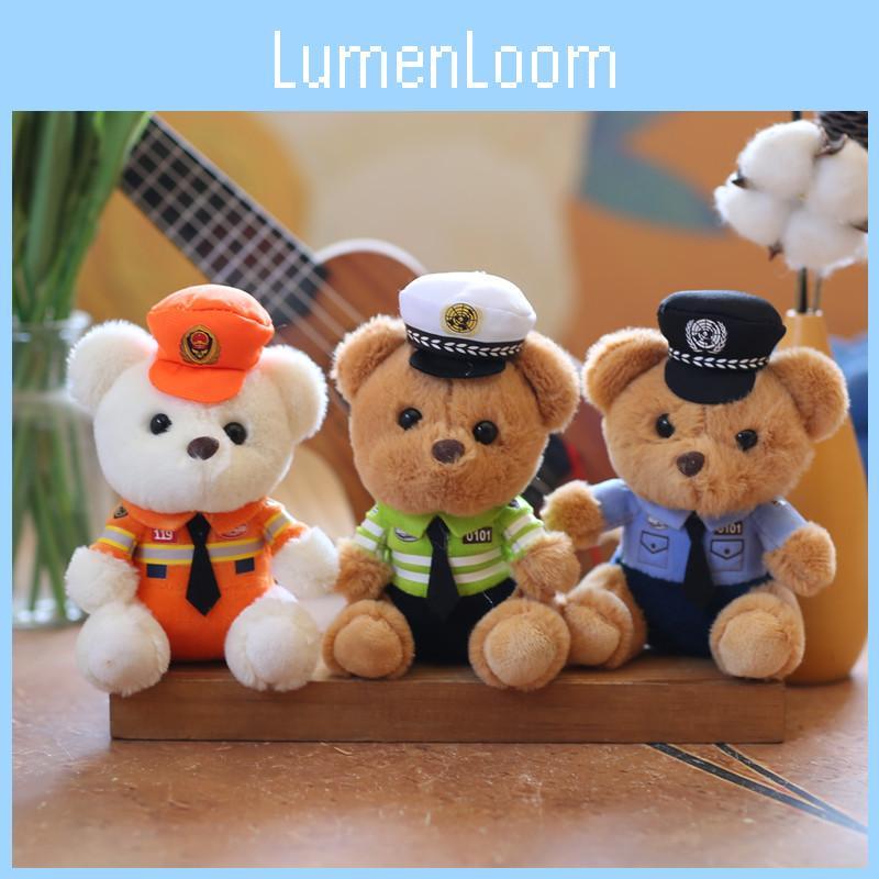 Adorable Plush Teddy Bear Keychain Soft Pp Cotton Stuffed Toy Police Firefighter