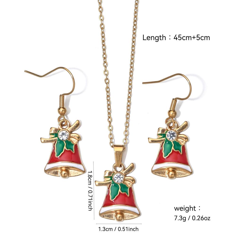 Stainless Steel Christmas Earrings & Necklace Set: Bells, Snowflakes, Santa, Tree, Candy Cane for Women