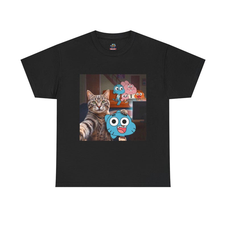 Gumball with Selfie Cat Tee | Cartoon Cat Shirt 160