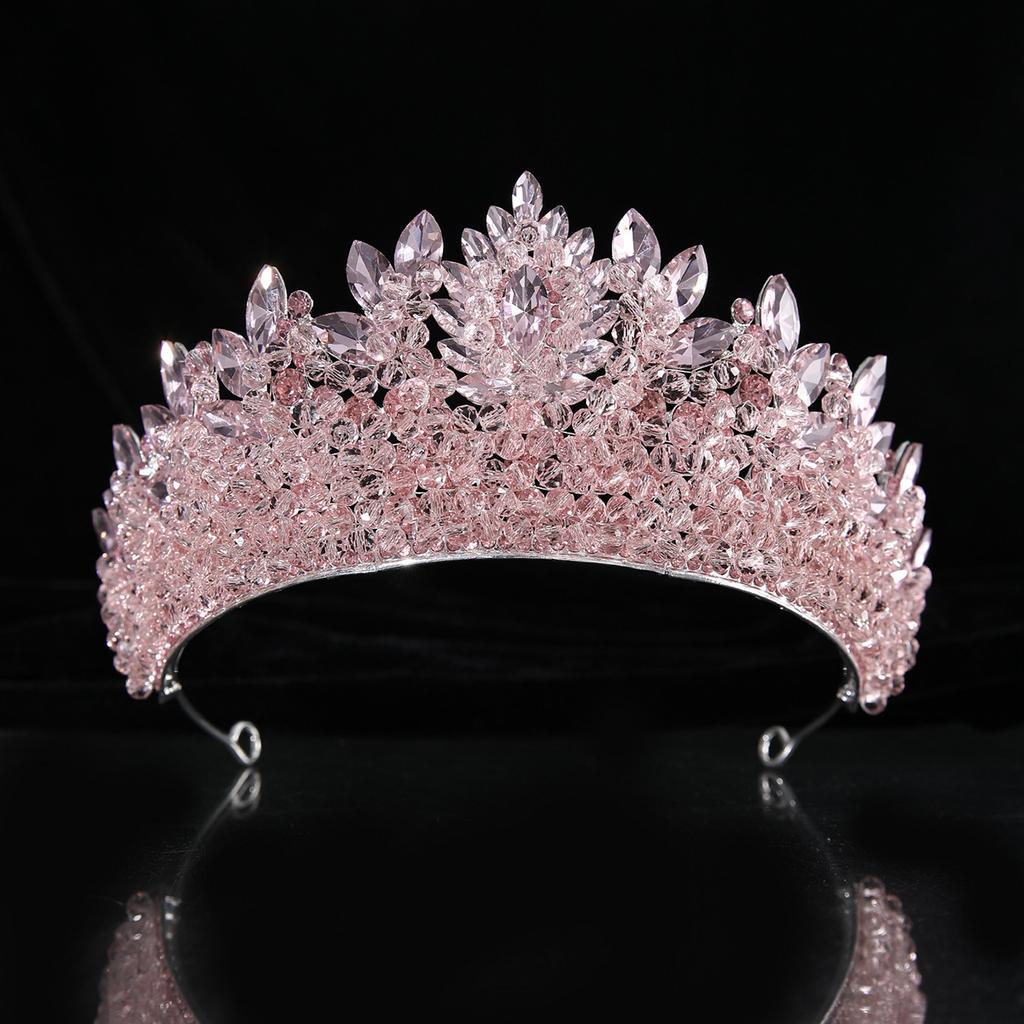 Diadema Principessa Rosa Cristallo per Sposa Barocca Copricapo Festa Matrimonio Corone