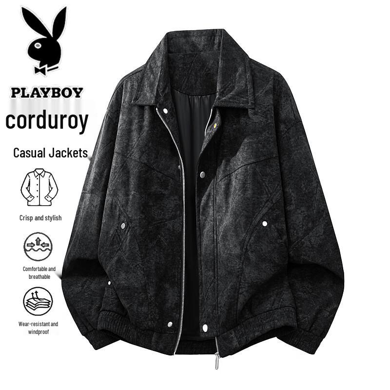 Мужская вельветовая свободная повседневная куртка Playboy L чёрный