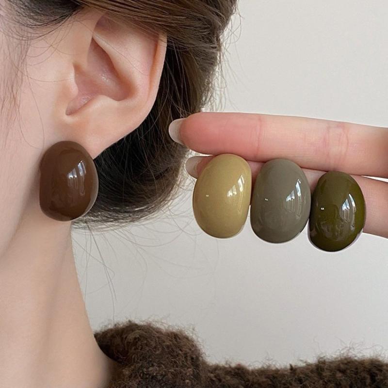 Chunky Resin Semi-Circle Earrings Exquisite Vintage Geometric Ellipse Studs Hypoallergenic for Wedding Guest Outfit Female Jewelry