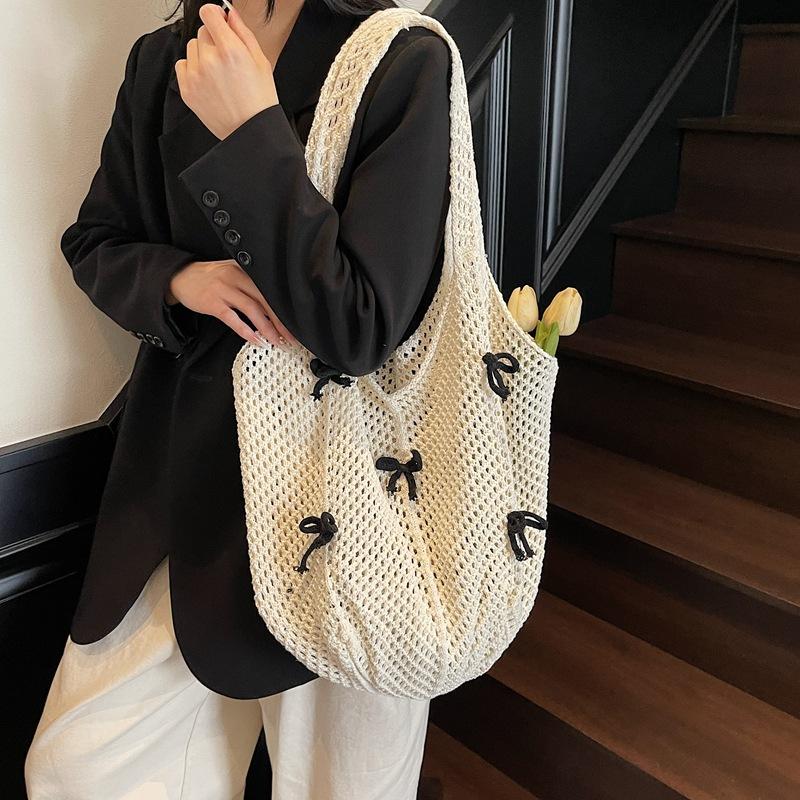 Large Capacity Tote Bag Women's Casual Versatile Bow Seaside Beach Bag