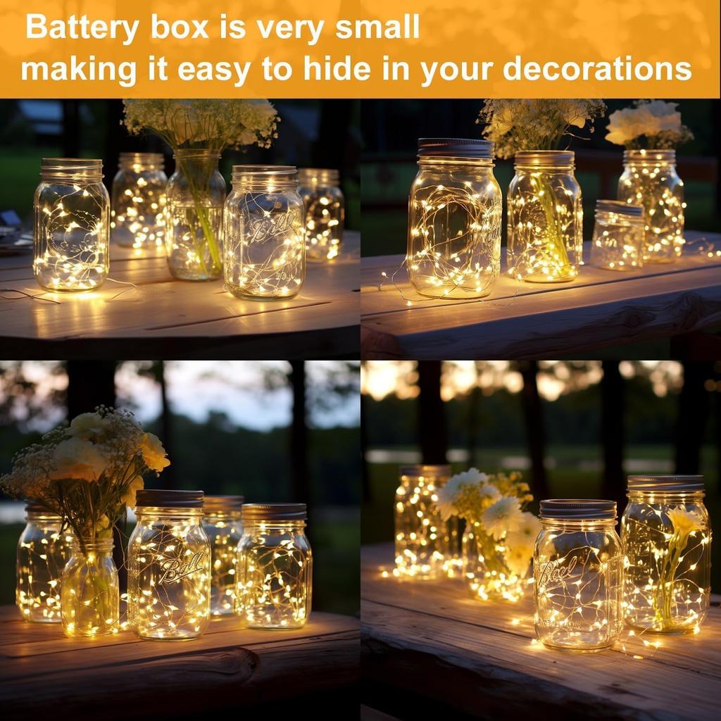 24 Pack Mini Fairy Lights Battery Operated - Long Lasting CR2032 Battery, 6.6ft 20 LED Warm White String Lights for Wedding Centerpieces, Crafts,