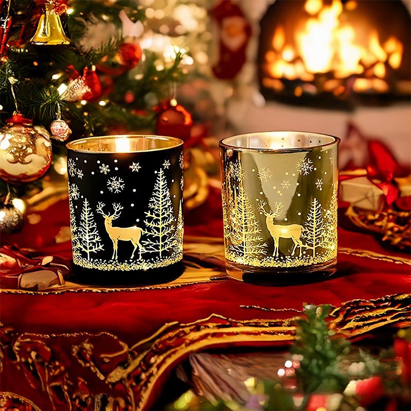 1Pc Christmas New Year Decorative Candlestick Cup - Custom Home Fragrance Holder, Reindeer Themed Birthday Holiday Gift