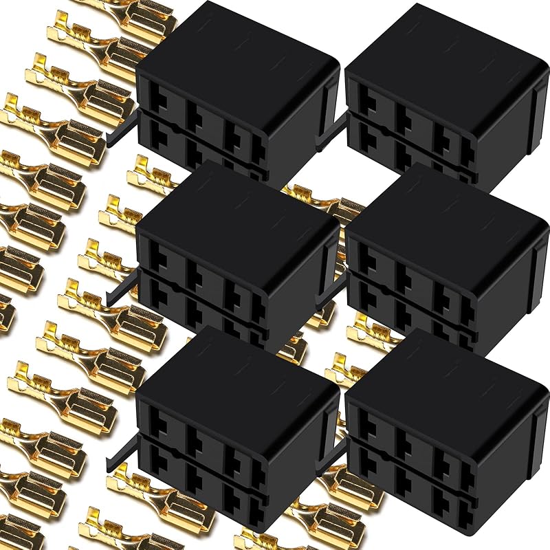 GI1407 Lot/Sets 6.3mm 14-16AWG Female Gold Spade Terminal Connector + Rocker Switch Plug Connect Box Socket ARB Carling (4 Sets)