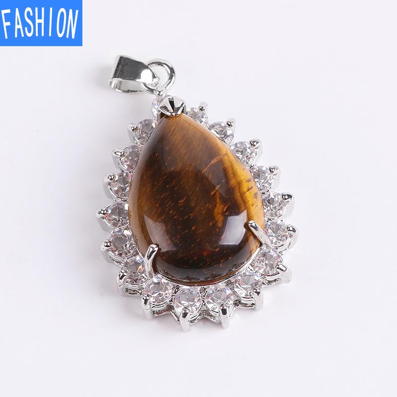 

Женский кулон в форме груши в стиле ретро с когтями, инкрустированный натуральными кристаллами и каплями воды, роскошное ожерелье высокого профиля с полным водным бриллиантом tiger eye