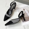 Celebrity Design High Heels Women's 2025 New One-word Strap Black Thousand Bird Grid Back Strap Bag Head Stiletto Sandals