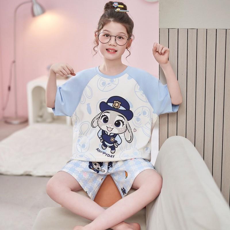 Girls Cotton Pajama Set Short Sleeve Cartoon Print Lightweight Sleepwear Ages 8 2026