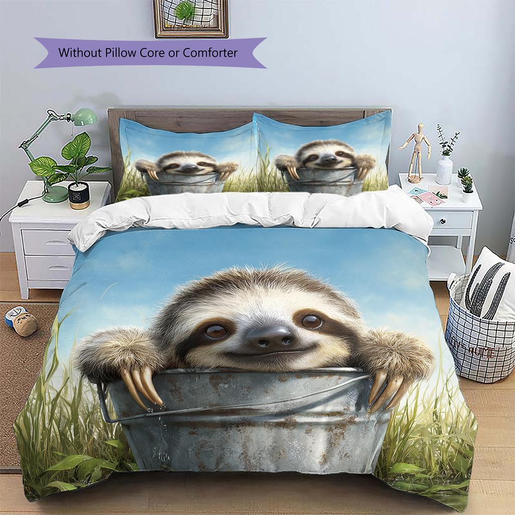 Sloth Pattern Bedding Home Decoration Birthday Gift (1 * duvet cover + 2 * pillowcase, without core)