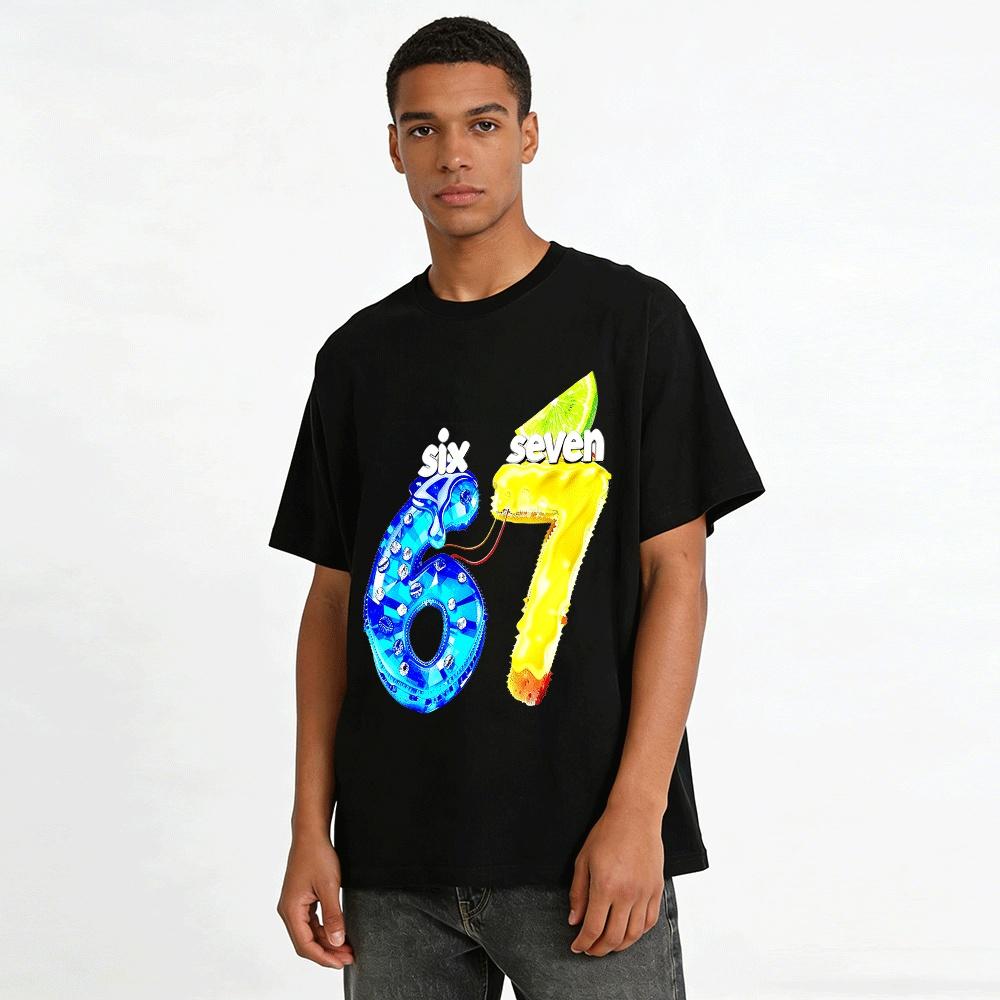 Fun Number 67 Creative Print Casual T-Shirt Pure Cotton T-shirt