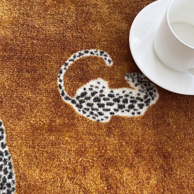 Light Luxury Bedroom Decor Round Carpet Thickend Plush Bedside Floor Mat Fluffy Soft Rug Leopard Pattern Carpets for Living Room